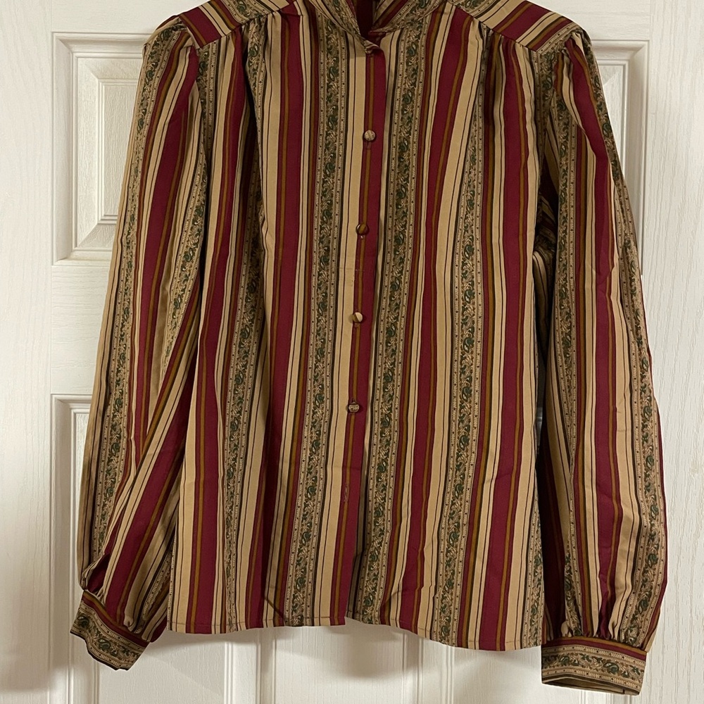Striped Button-Down Shirt in Burgundy and Tan